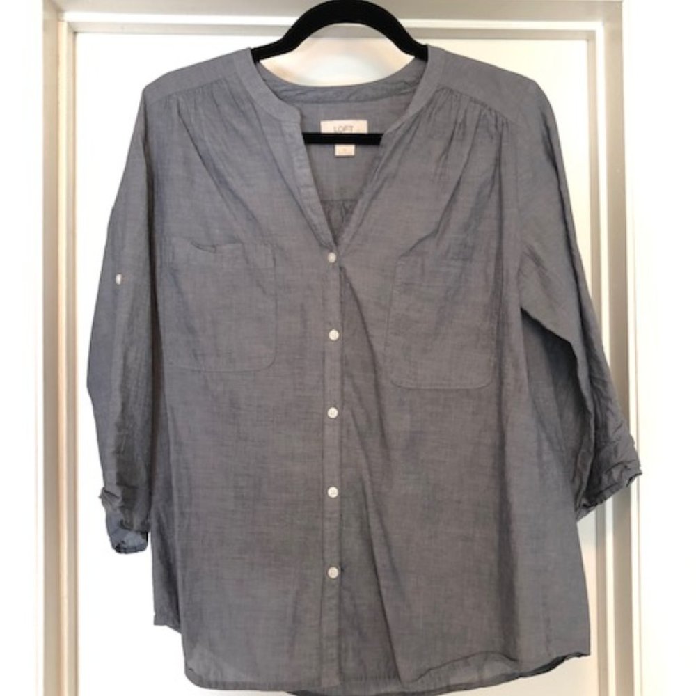 LOFT Chambray VNeck Button Down Blouse